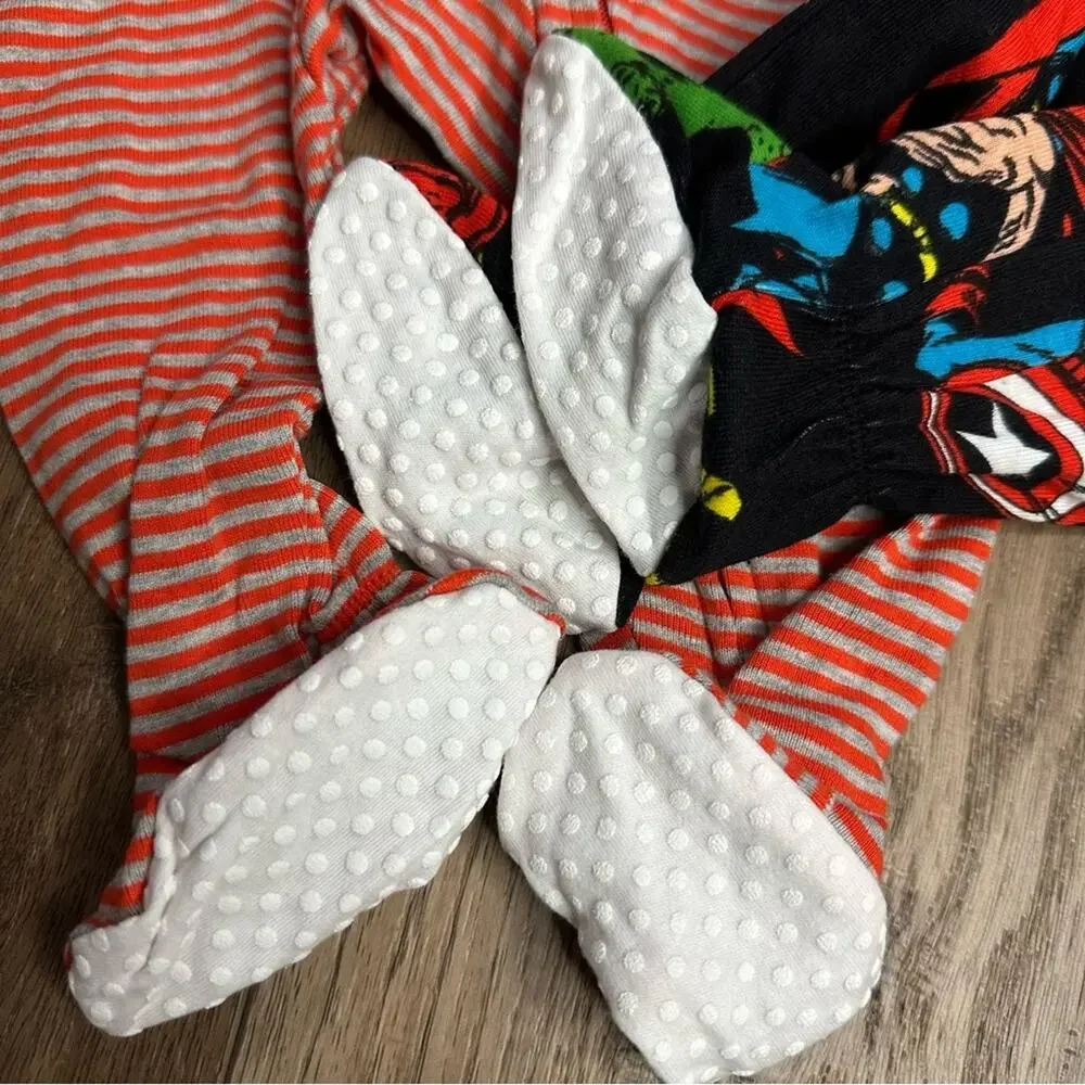NWT! Marvel Superhero Kids One Piece Pajama Bundle, Sleepers, Hulk, Iron Man, 6m
